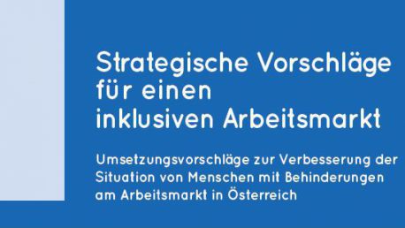 blau wei&szlig;es Bild mit Schrift: Strategische Vorschl&auml;ge f&uuml;r einen inklusiven Arbeitsmarkt